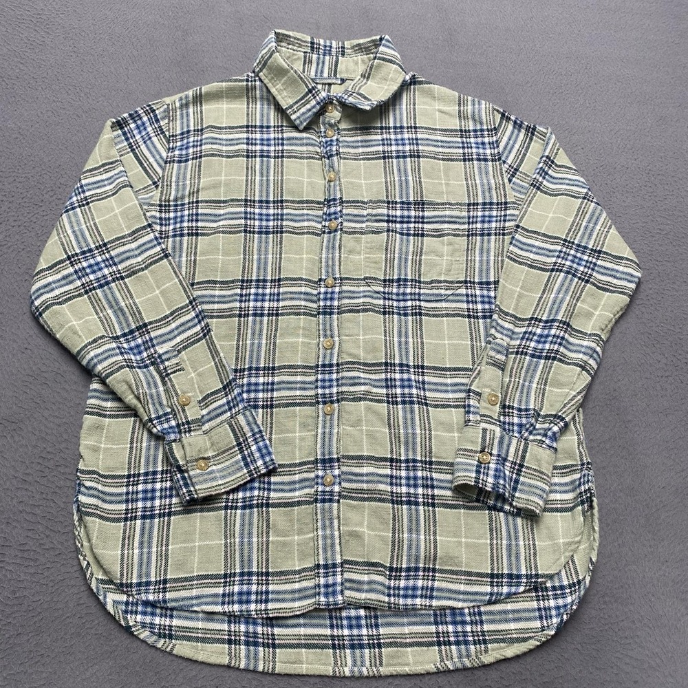 American Eagle Shirt Woens XS Green Plaid Flannel Long Sleeve‎ Button Up Casual